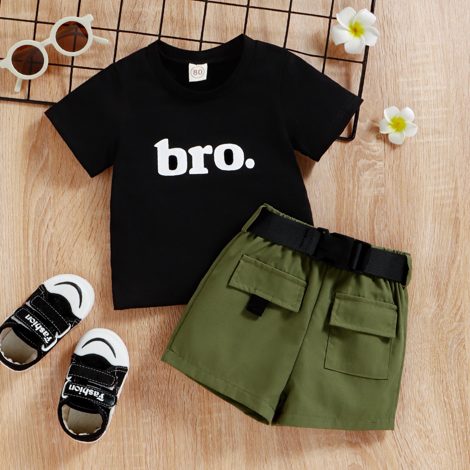Boys cargo pants set – letter print tee two-piece by Maximus Grace