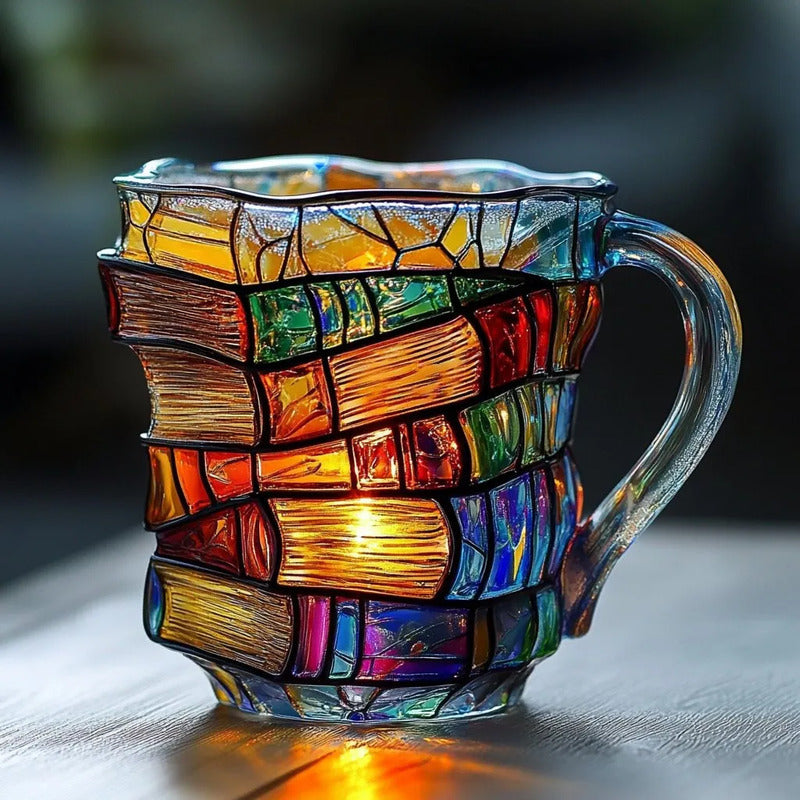 Hand-Painted Books Double-Wall Glass Coffee Cup