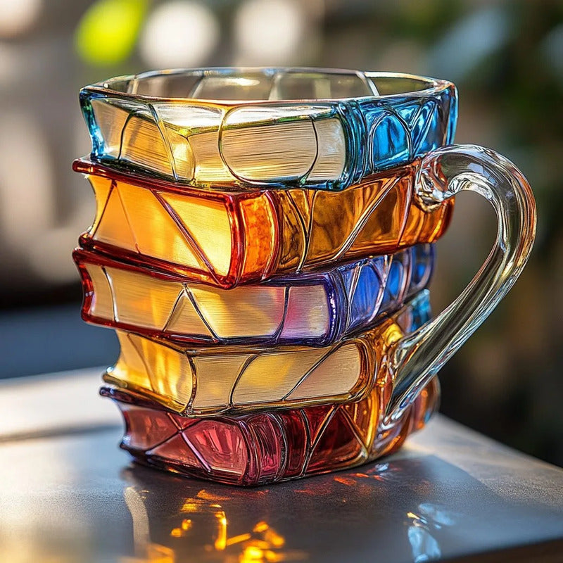 Hand-Painted Books Double-Wall Glass Coffee Cup