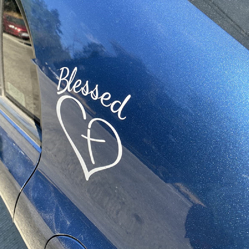 Blessed Heart Cross Car Decal – Vinyl Faith Sticker