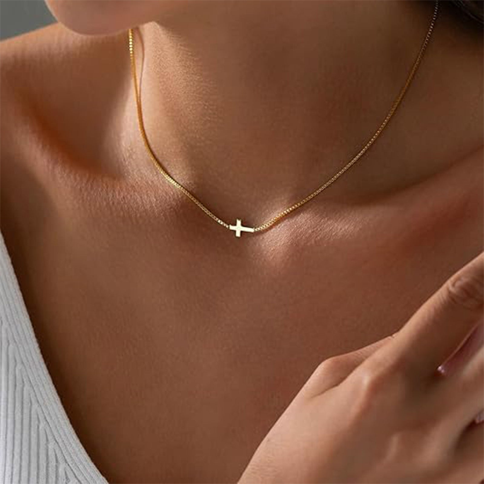 Dainty cross necklace – 14K gold plated pendant by Maximus Grace