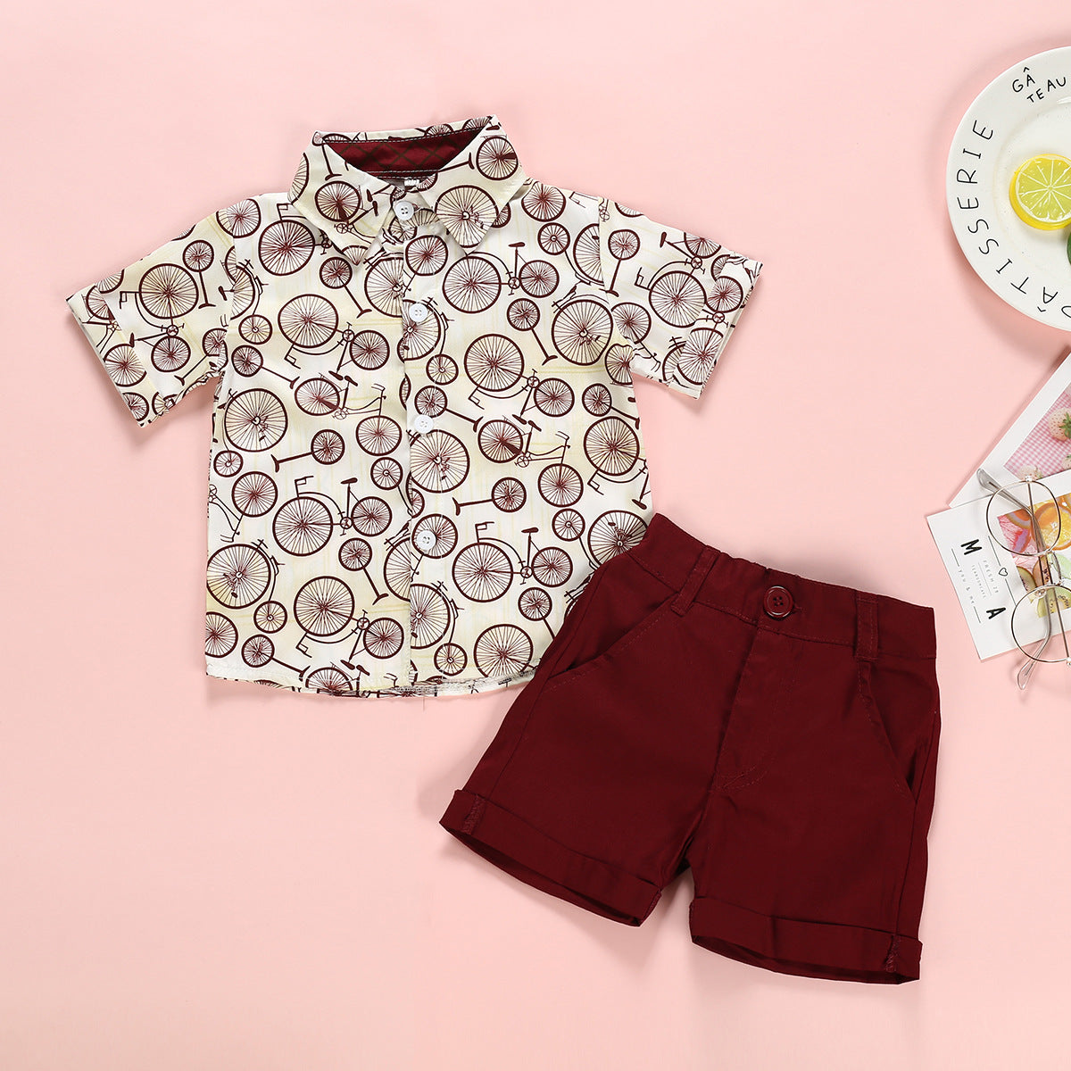 Boys British print short sleeve suit – kids two-piece by Maximus Grace