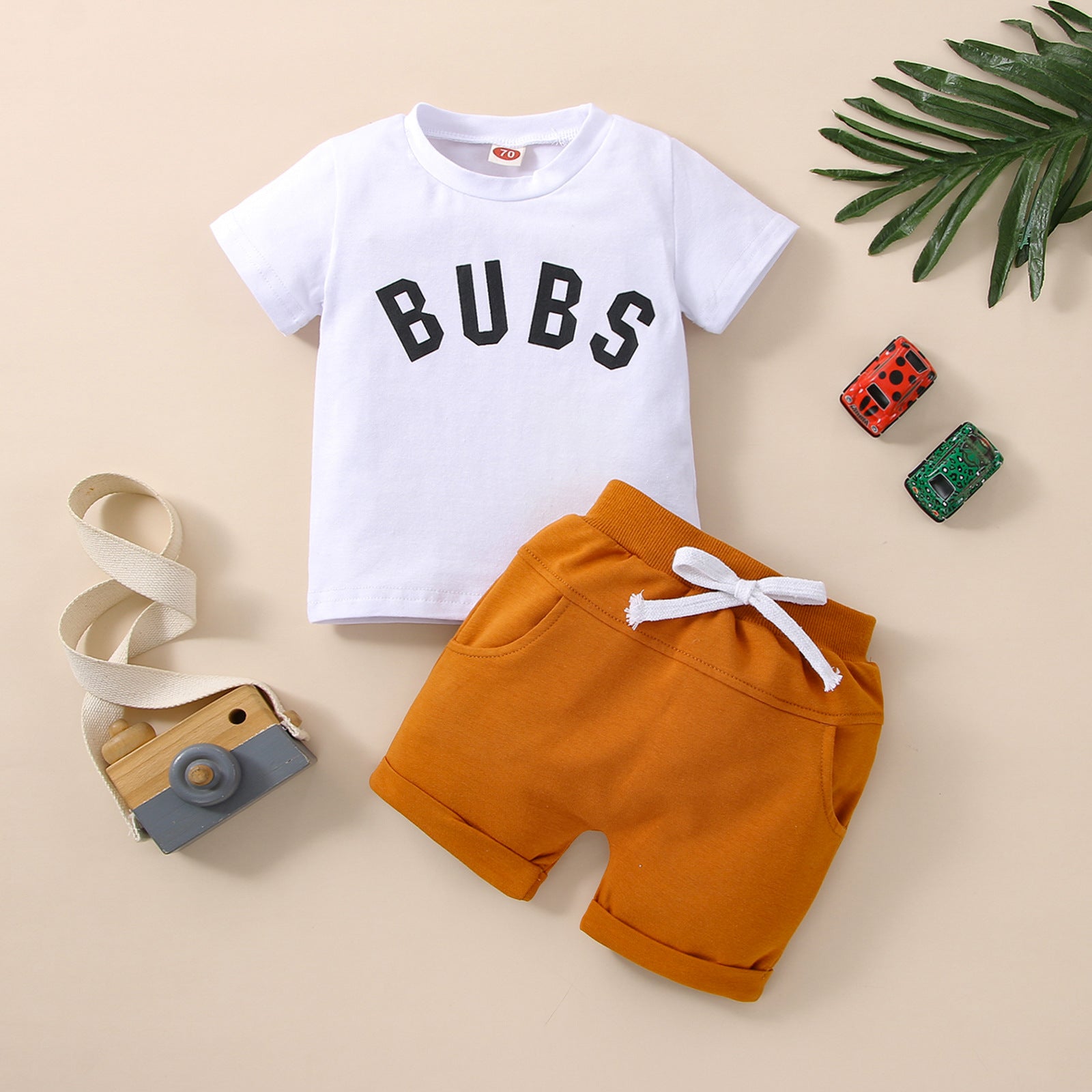 Kids letter print suit – short sleeve boys two-piece set by Maximus Grace