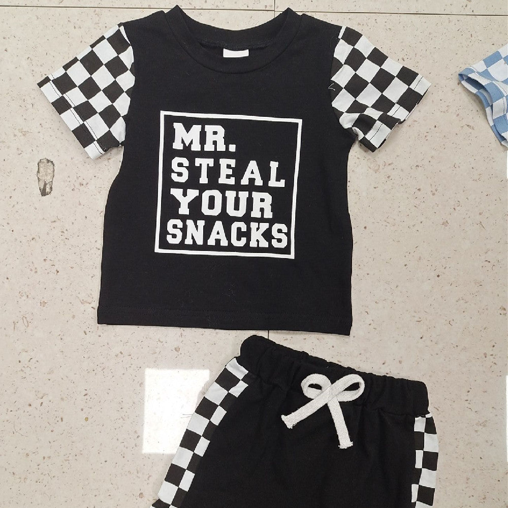 Steal Your Snacks letter print kids suit by Maximus Grace