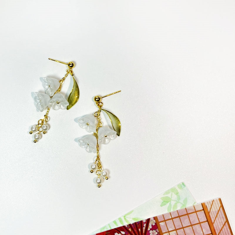 Lily of the Valley Long Tassel Earrings | May Birth Flower Silver-Plated Jewelry