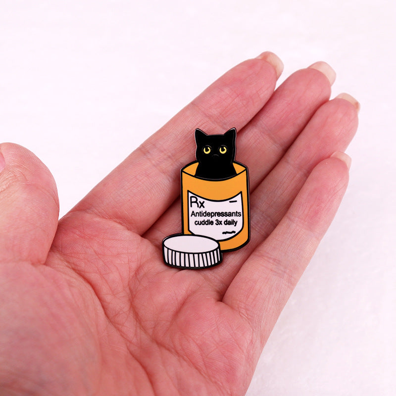 Black Cat Medicine Bottle Brooch