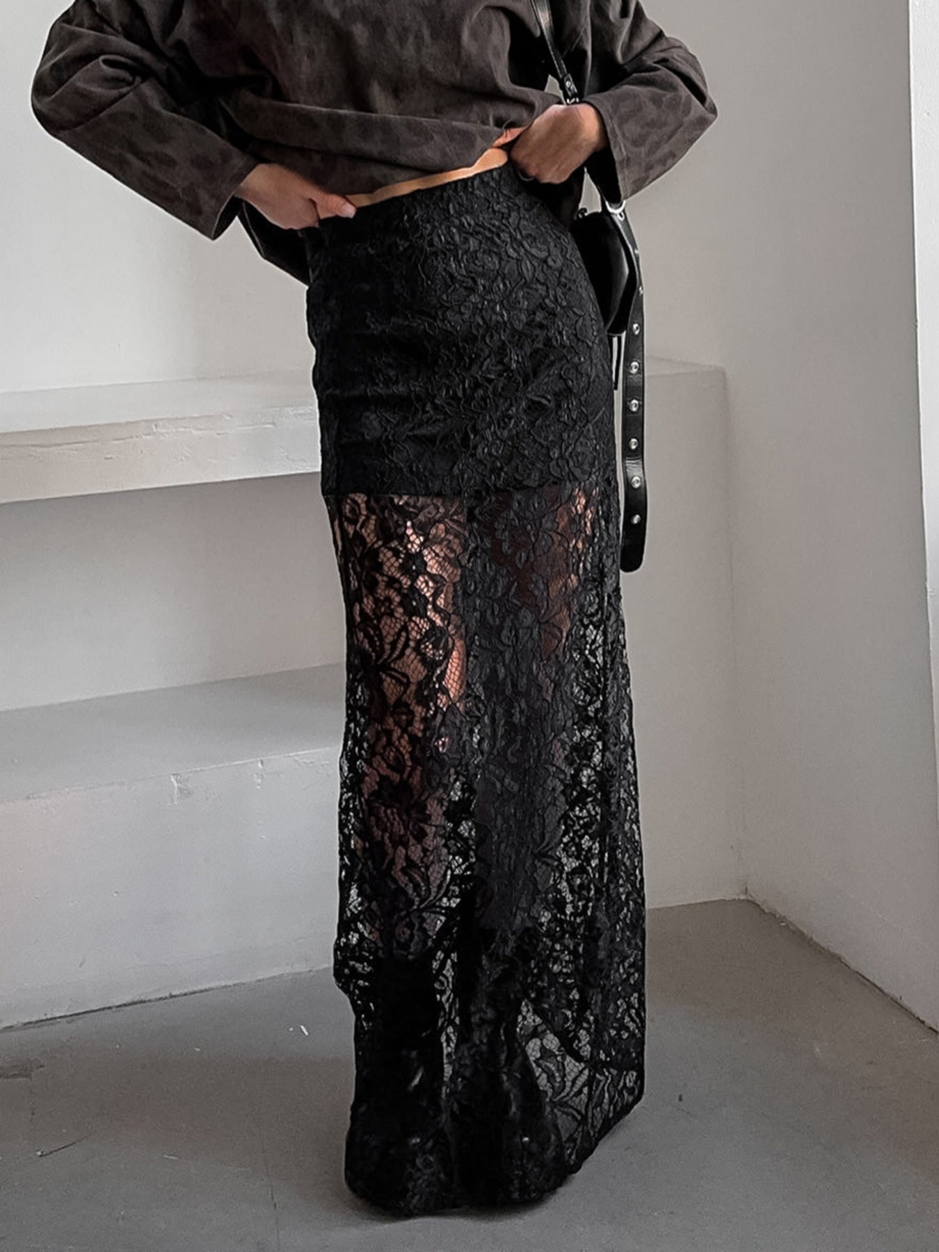 Black lace maxi skirt – women's romantic flowing skirt by Maximus Grace