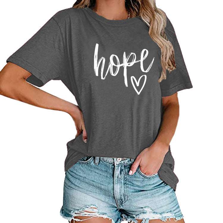 Women's HOPE & Love Print Loose Tee | Faith-Inspired Oversized Top