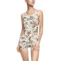 Gilded Seaside Toile One-Piece Swimsuit – Vintage Regency Bathing Suit
