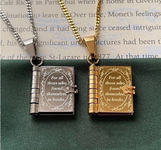 Carved Openable Book Pendant Necklace – Book Lover Jewelry in Gold & Silver