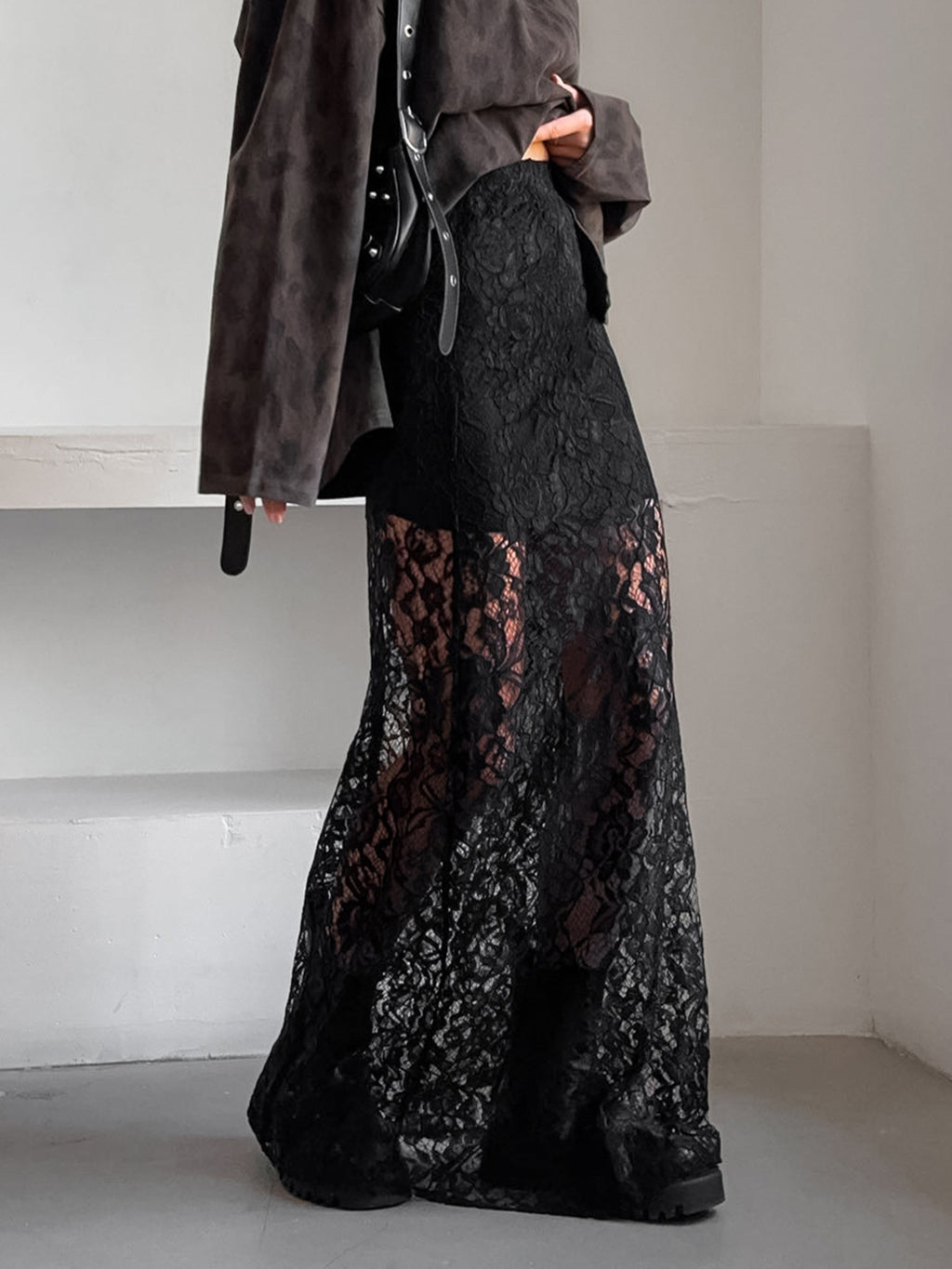 Black lace maxi skirt – women's romantic flowing skirt by Maximus Grace