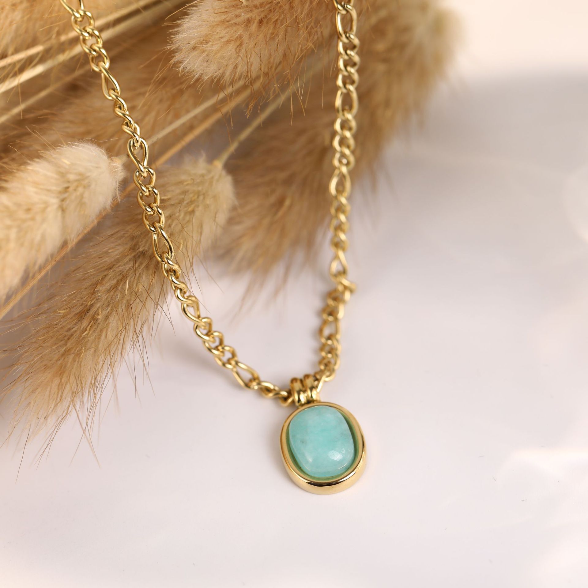 Mint Green Titanium Steel Pendant Necklace | May Birthstone Color | Gold & Silver | Adjustable Chain