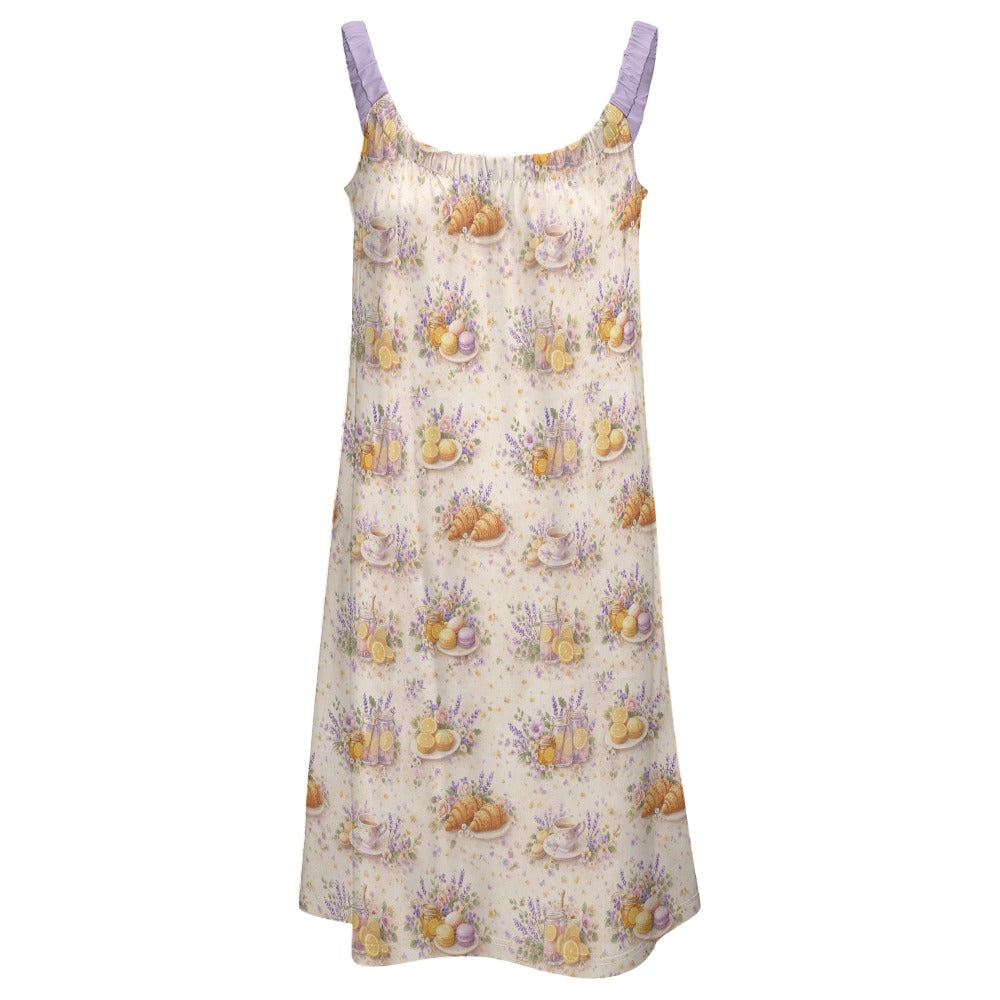 Lavender Lemon Garden Dress – Soft Watercolor Brunch Print Sundress