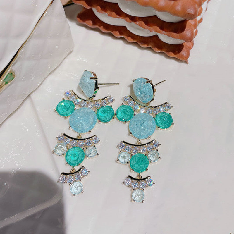 Malachite Emerald Tassel Drop Earrings | May Birthstone Color Jewelry | Gold-Plated Statement Earrings
