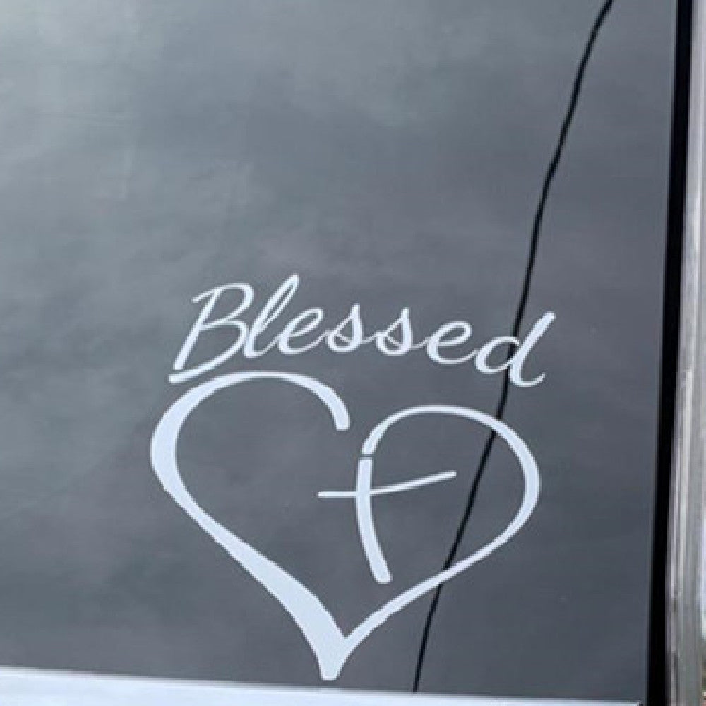 Blessed Heart Cross Car Decal – Vinyl Faith Sticker