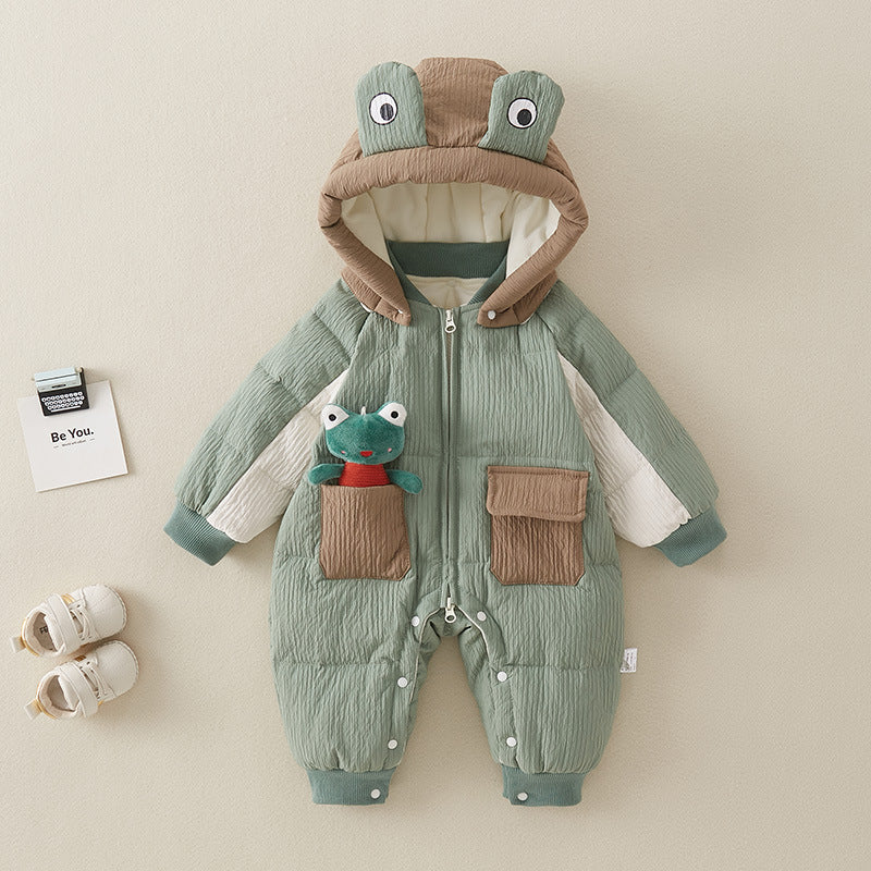 Baby boy down coveralls – fleece-lined winter snowsuit by Maximus Grace