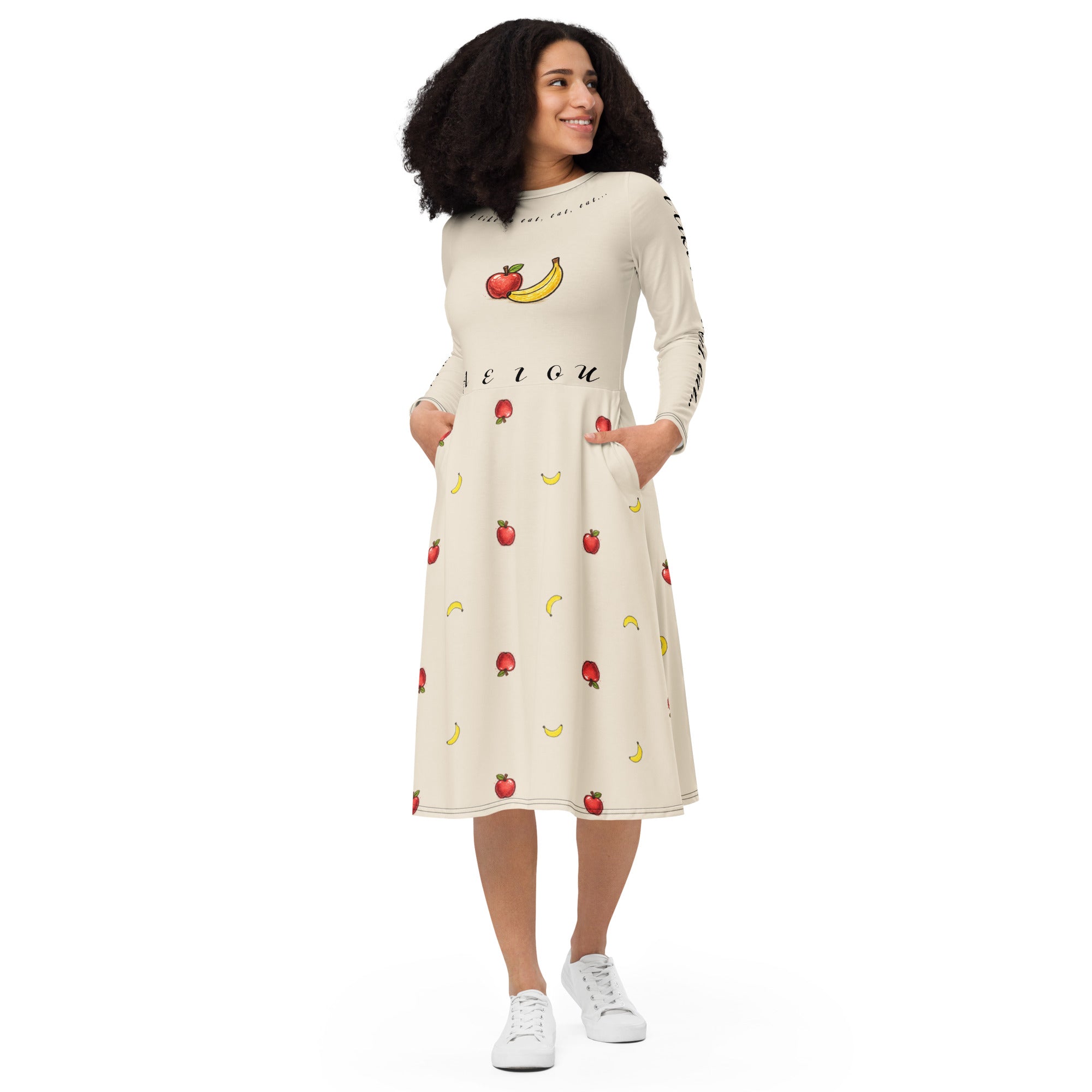 Apples and bananas teacher dress with pockets by Maximus Grace