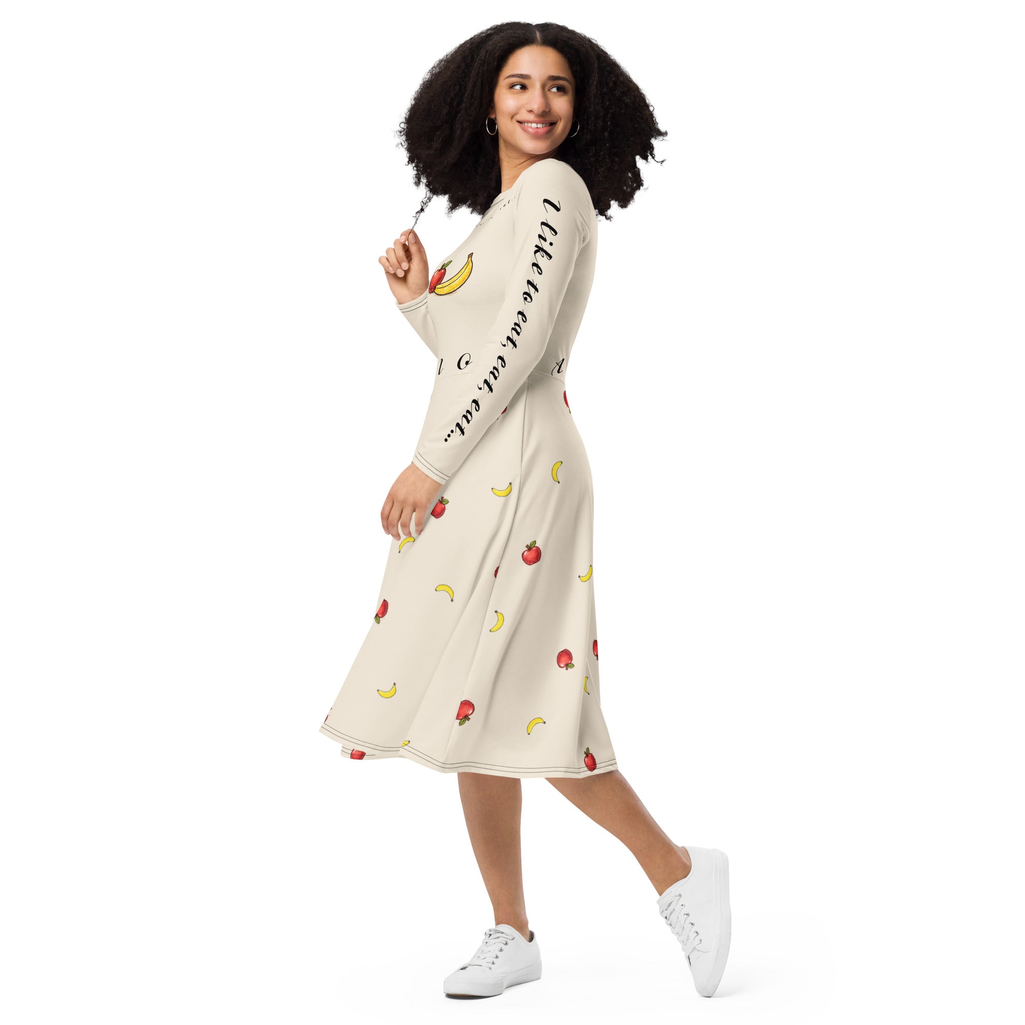 Apples and bananas teacher dress with pockets by Maximus Grace
