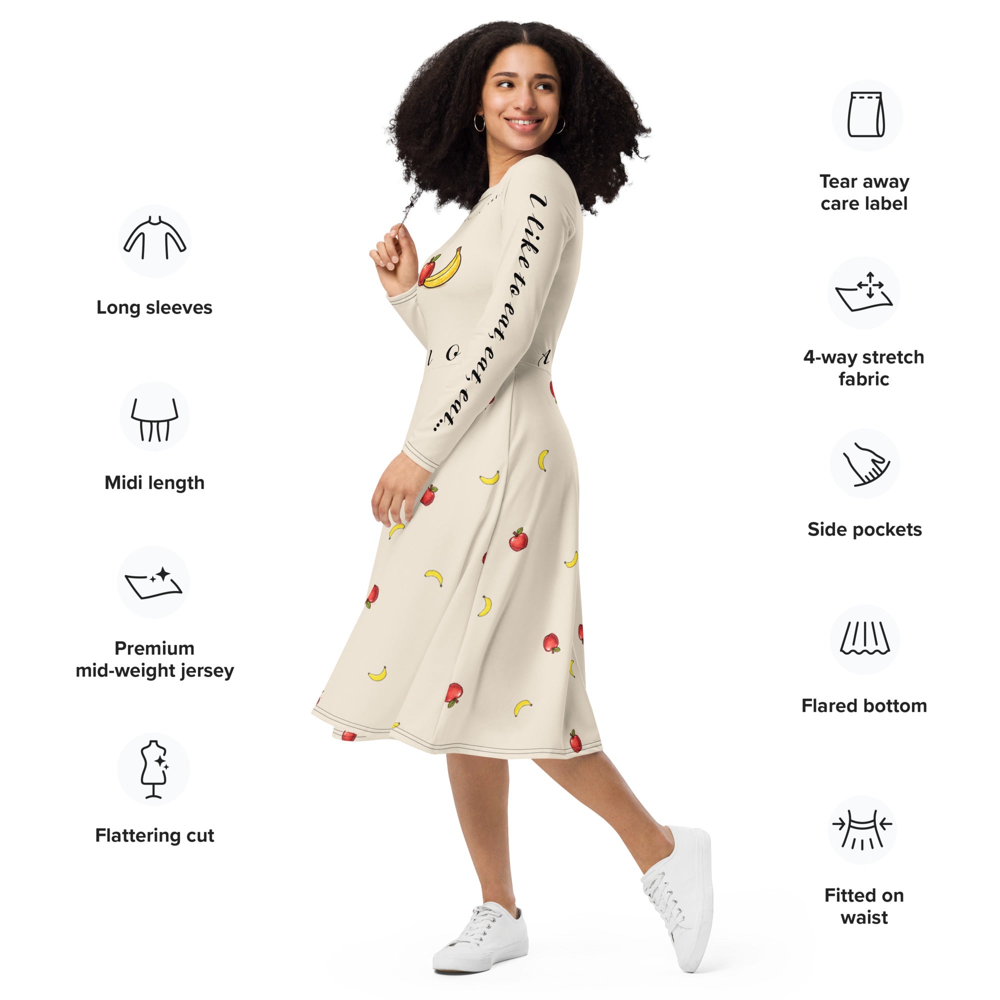 Apples and bananas teacher dress with pockets by Maximus Grace
