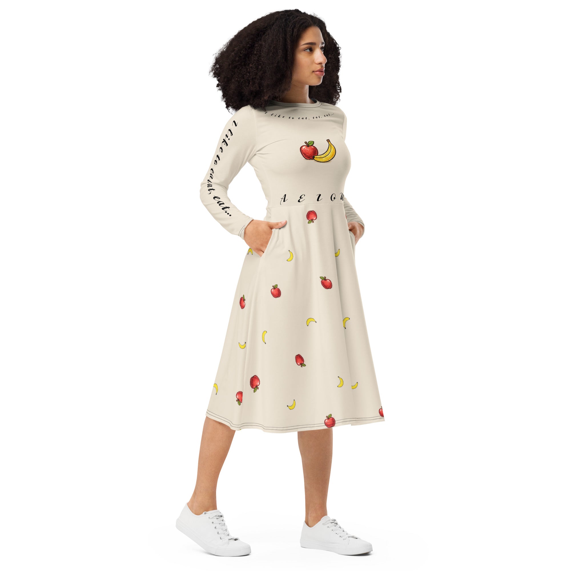 Apples and bananas teacher dress with pockets by Maximus Grace