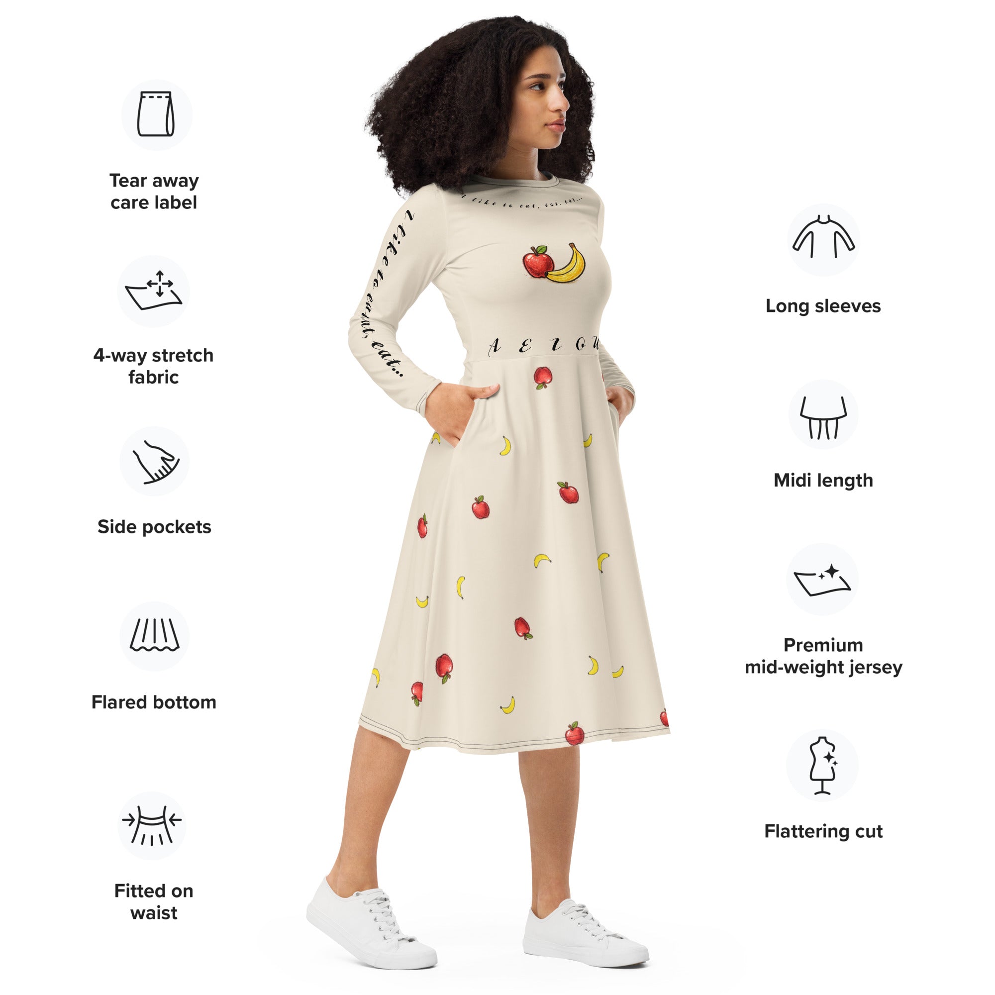 Apples and bananas teacher dress with pockets by Maximus Grace