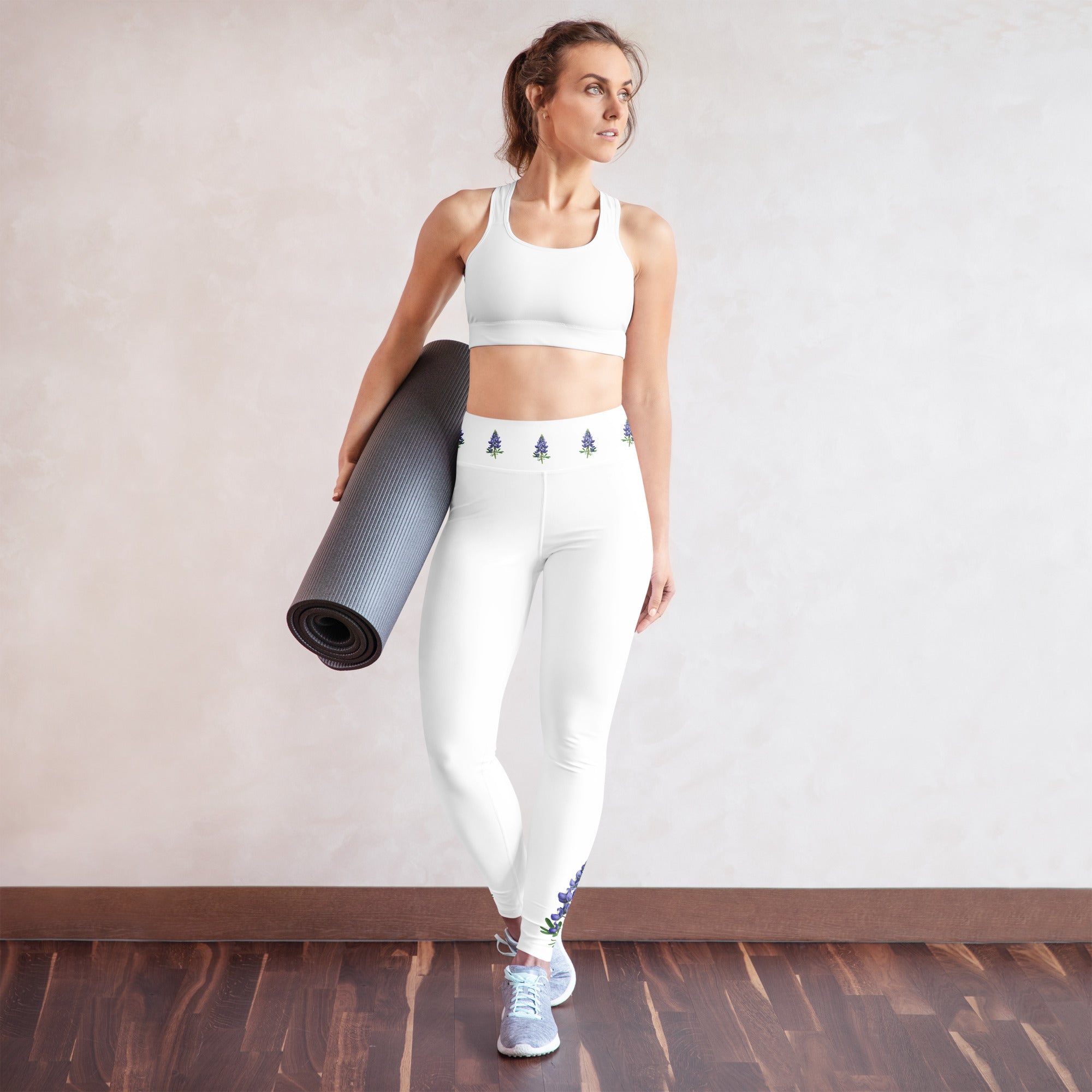 Texas bluebonnet yoga leggings – floral high-waisted activewear by Maximus Grace