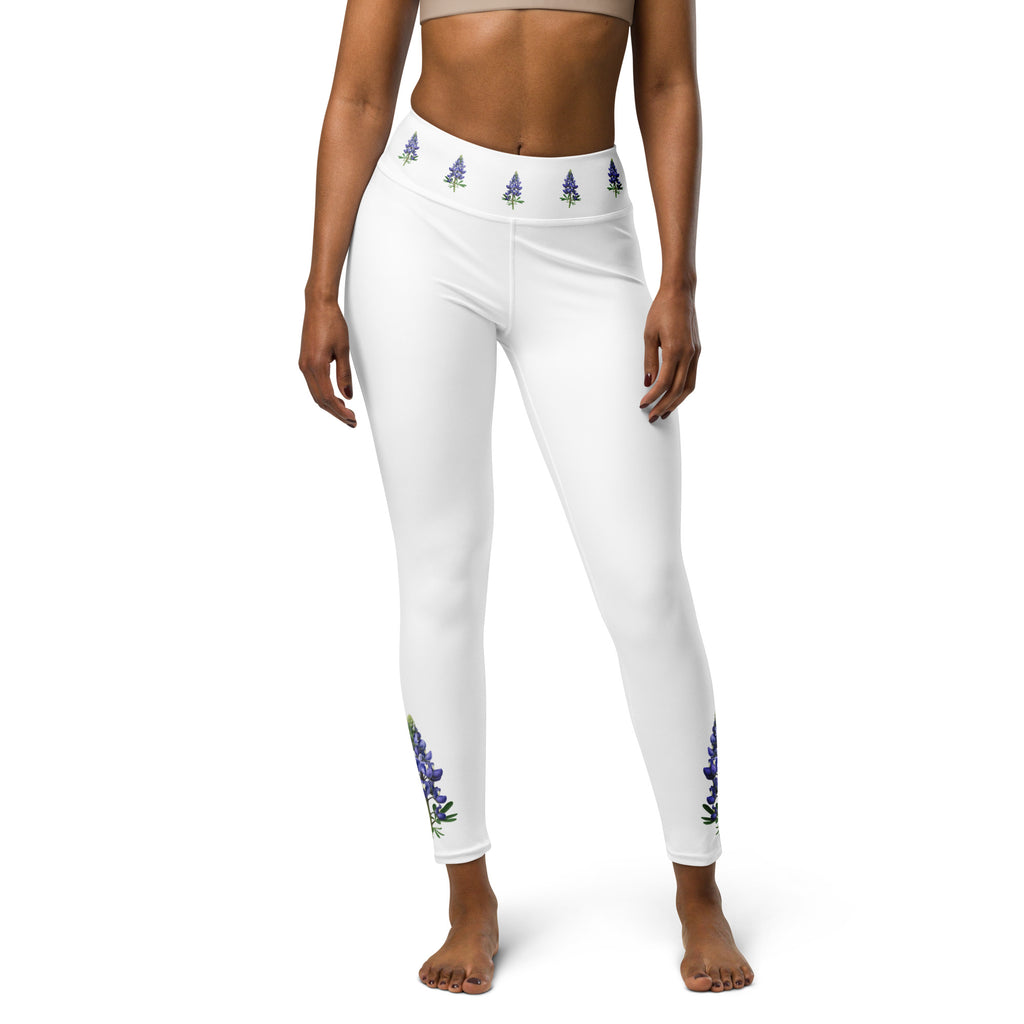 Texas bluebonnet yoga leggings – floral high-waisted activewear by Maximus Grace