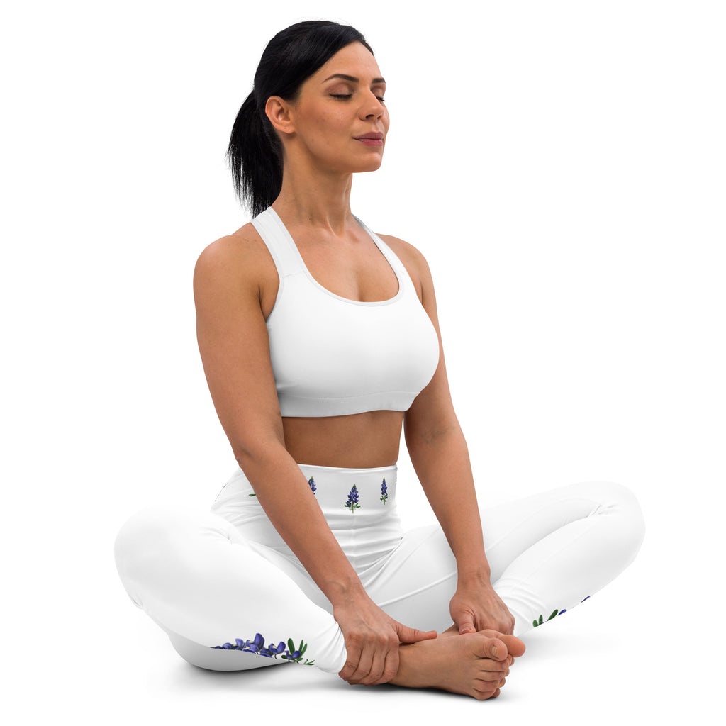 Texas bluebonnet yoga leggings – floral high-waisted activewear by Maximus Grace