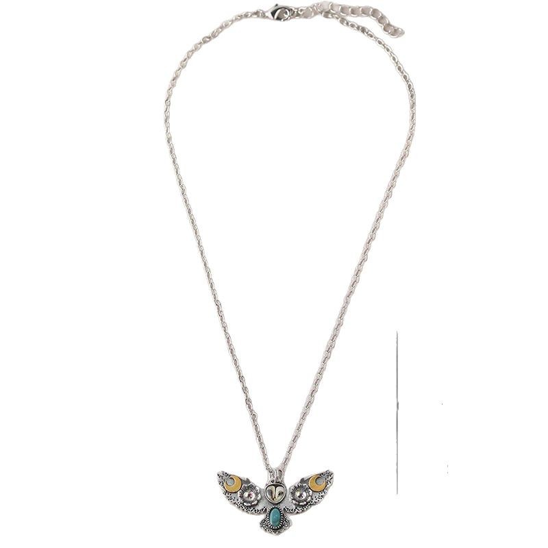 Owl Flower Moon Turquoise Necklace | May Flower Moon Wisdom Jewelry | Silver Unisex