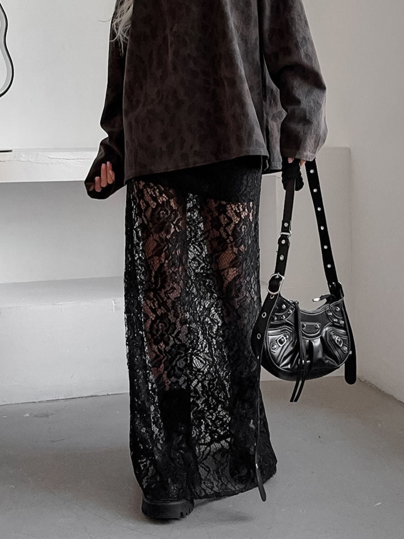 Black lace maxi skirt – women's romantic flowing skirt by Maximus Grace