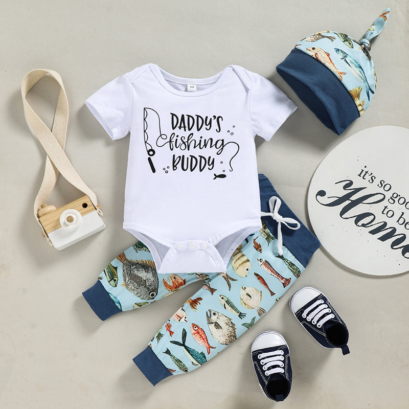 Baby boys 3-piece suit with hat – letter print cotton infant set by Maximus Grace