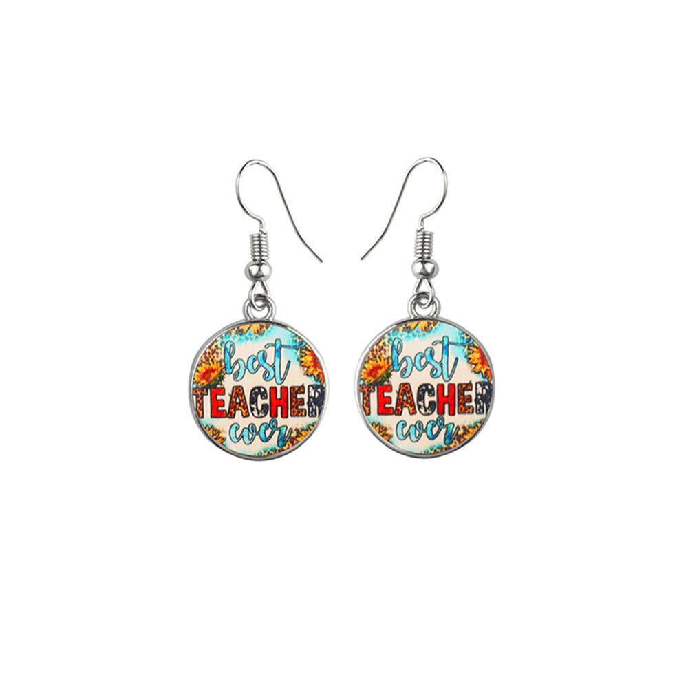Best Teacher Ever Boho Glass Dome Dangle Earrings | Teacher Appreciation Gift - Maximus Grace