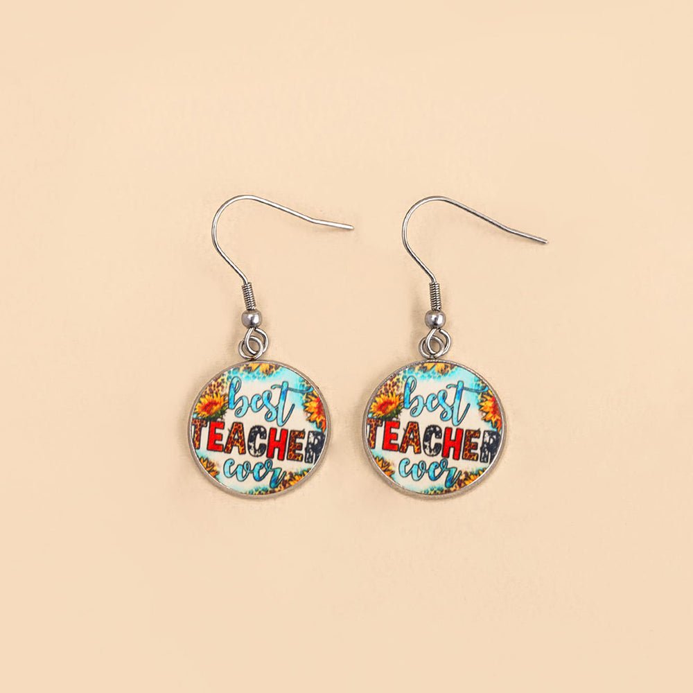 Best Teacher Ever Boho Glass Dome Dangle Earrings | Teacher Appreciation Gift - Maximus Grace