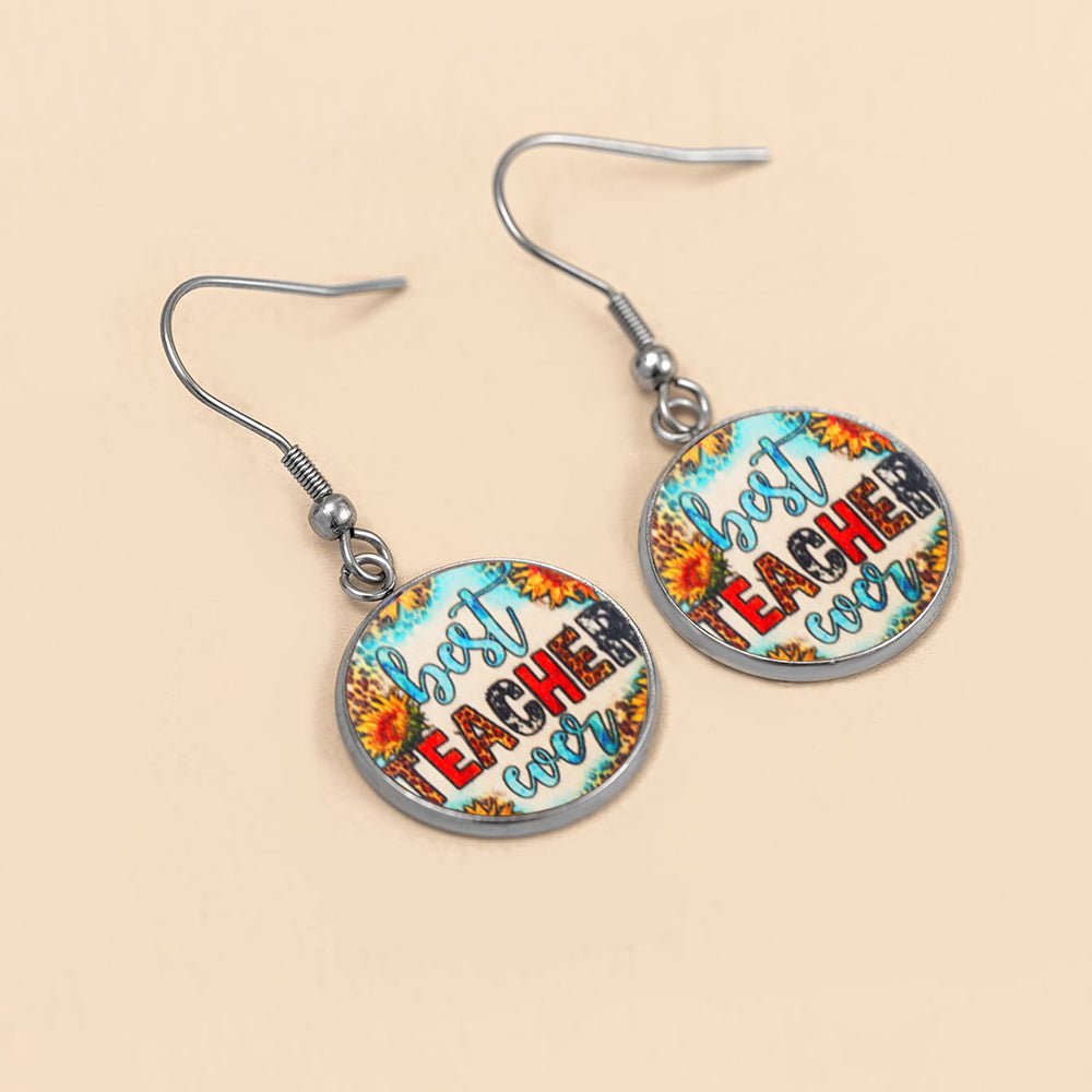Best Teacher Ever Boho Glass Dome Dangle Earrings | Teacher Appreciation Gift - Maximus Grace