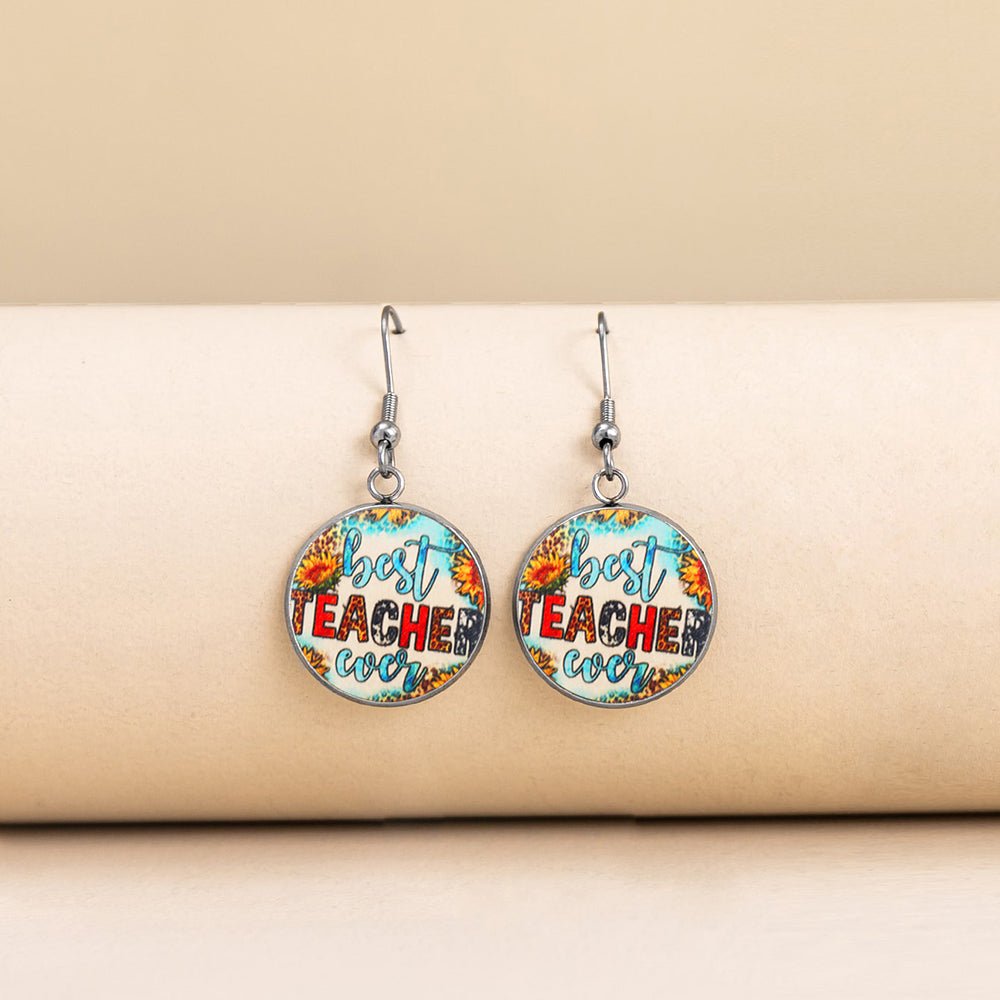 Best Teacher Ever Boho Glass Dome Dangle Earrings | Teacher Appreciation Gift - Maximus Grace