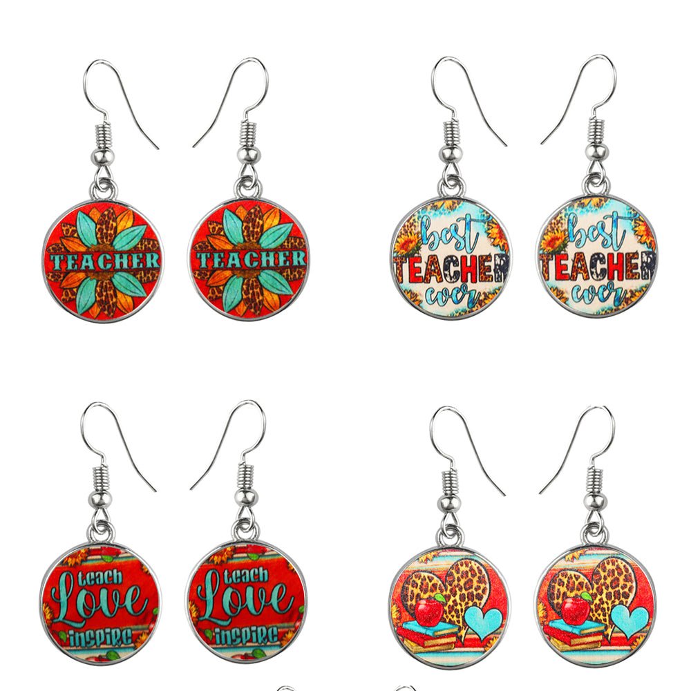 Best Teacher Ever Boho Glass Dome Dangle Earrings | Teacher Appreciation Gift - Maximus Grace