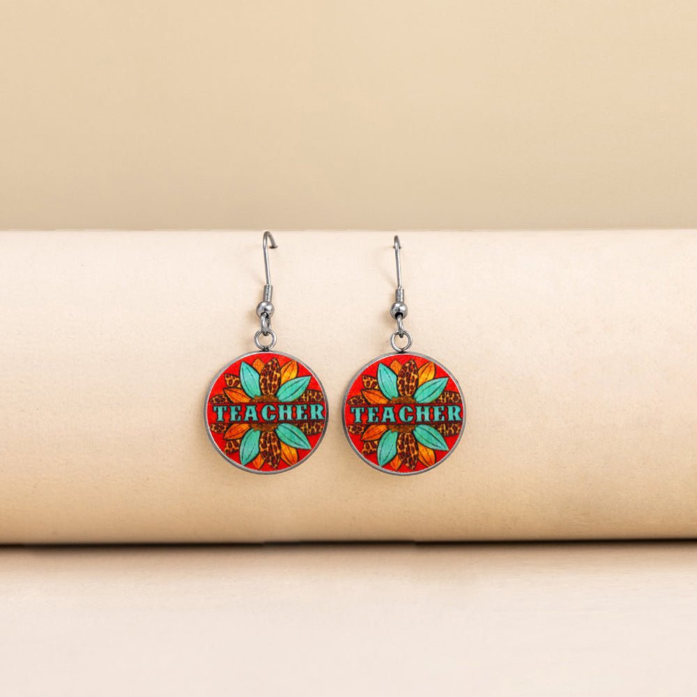 Best Teacher Ever Boho Glass Dome Dangle Earrings | Teacher Appreciation Gift - Maximus Grace