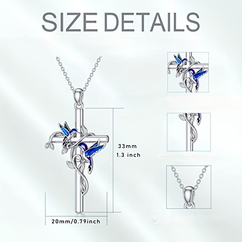 Hummingbird Pendant Necklace | May Birth Month Jewelry | Cross & Heart Charm Necklace