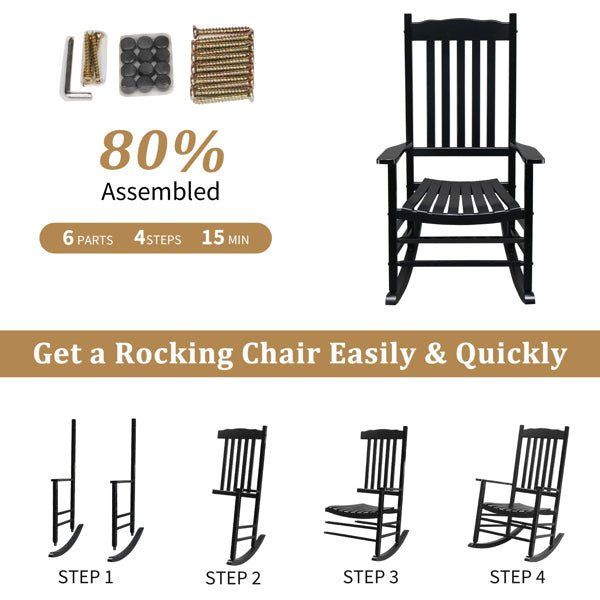 Black Poplar Wood Rocking Chair with Armrests | Outdoor Porch Chair | May Spring Living - Maximus Grace