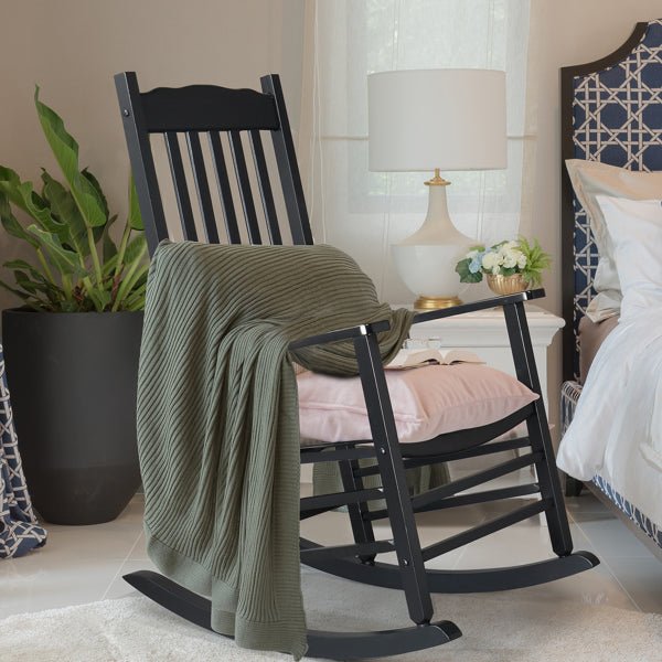 Black Poplar Wood Rocking Chair with Armrests | Outdoor Porch Chair | May Spring Living - Maximus Grace