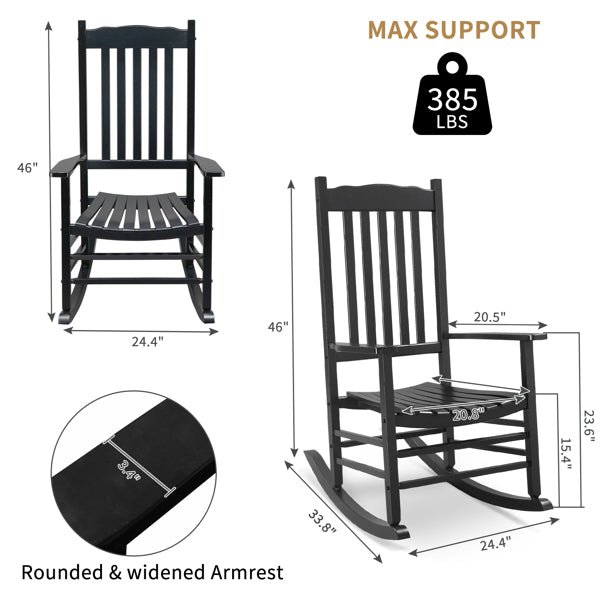 Black Poplar Wood Rocking Chair with Armrests | Outdoor Porch Chair | May Spring Living - Maximus Grace
