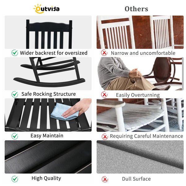 Black Poplar Wood Rocking Chair with Armrests | Outdoor Porch Chair | May Spring Living - Maximus Grace