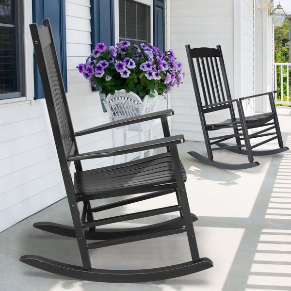 Black Poplar Wood Rocking Chair with Armrests | Outdoor Porch Chair | May Spring Living - Maximus Grace