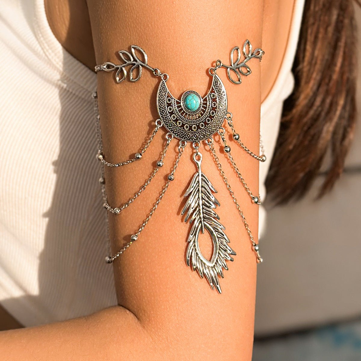 Bohemian Dreamcatcher Leaves Tassel Bracelet | Retro Metal Chain Arm Jewelry - Maximus Grace