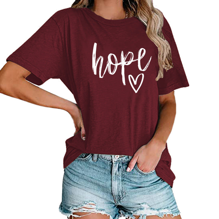 Women's HOPE & Love Print Loose Tee | Faith-Inspired Oversized Top