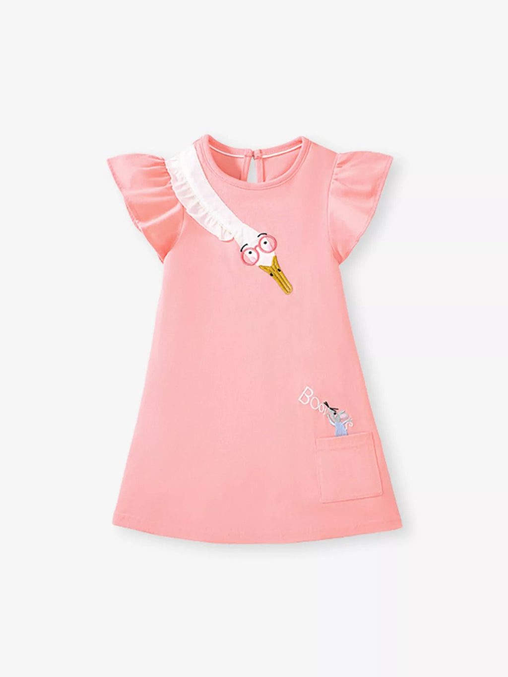 Children's Goose Ruffle Sleeve Dress | Girls' Blush Pink Cotton Dress | Sizes 2Y - 7Y - Maximus Grace