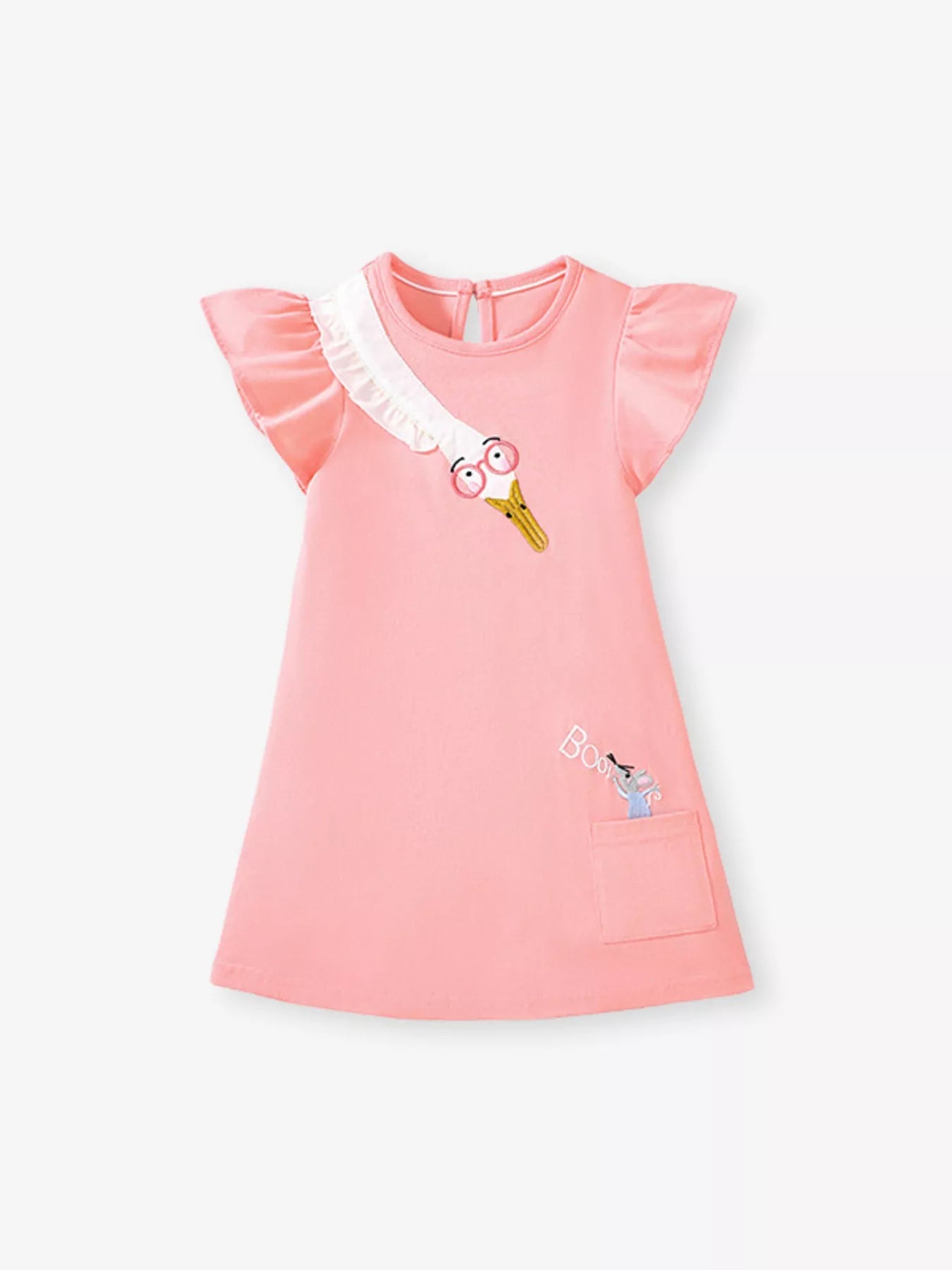 Children's Goose Ruffle Sleeve Dress | Girls' Blush Pink Cotton Dress | Sizes 2Y - 7Y - Maximus Grace