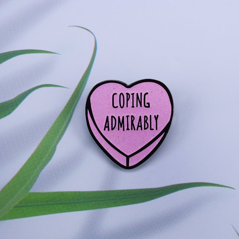Coping Heart Glitter Brooch | Mental Health Awareness Enamel Pin | Self - Compassion Gift - Maximus Grace
