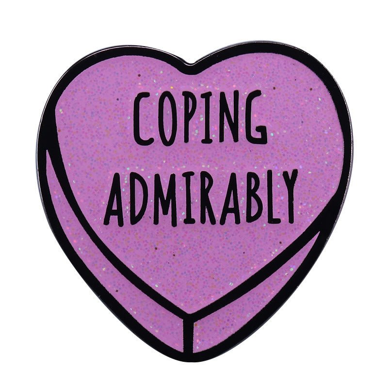 Coping Heart Glitter Brooch | Mental Health Awareness Enamel Pin | Self - Compassion Gift - Maximus Grace