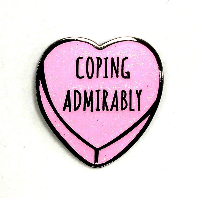 Coping Heart Glitter Brooch | Mental Health Awareness Enamel Pin | Self - Compassion Gift - Maximus Grace